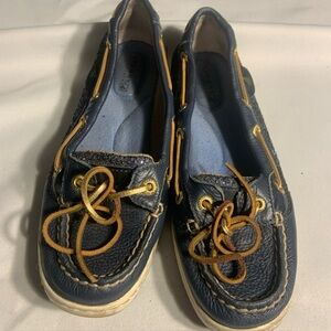 Sperry Navy and Tan Leather Boat Moccasins